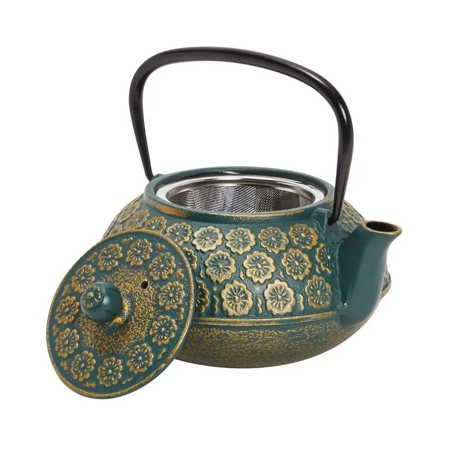 Floral Cast Iron Teapot With Infuser For Loose Leaf Tea