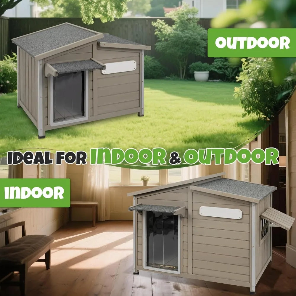 DAFIFY Outdoor Wooden Dog House Weatherproof With Adjustable Vent Windows