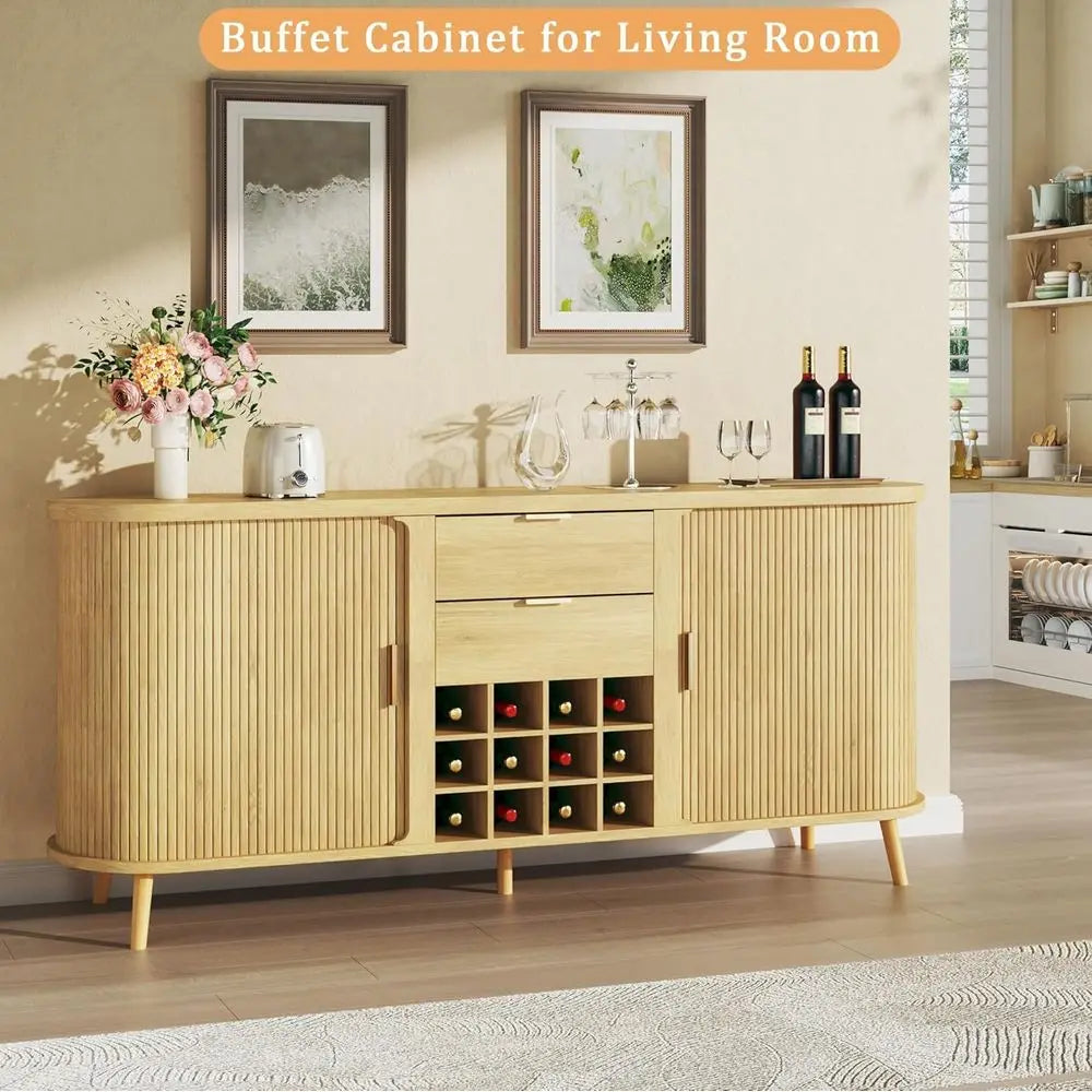 Mid Century Modern Buffet Cabinet With Wine Bar And Drawers