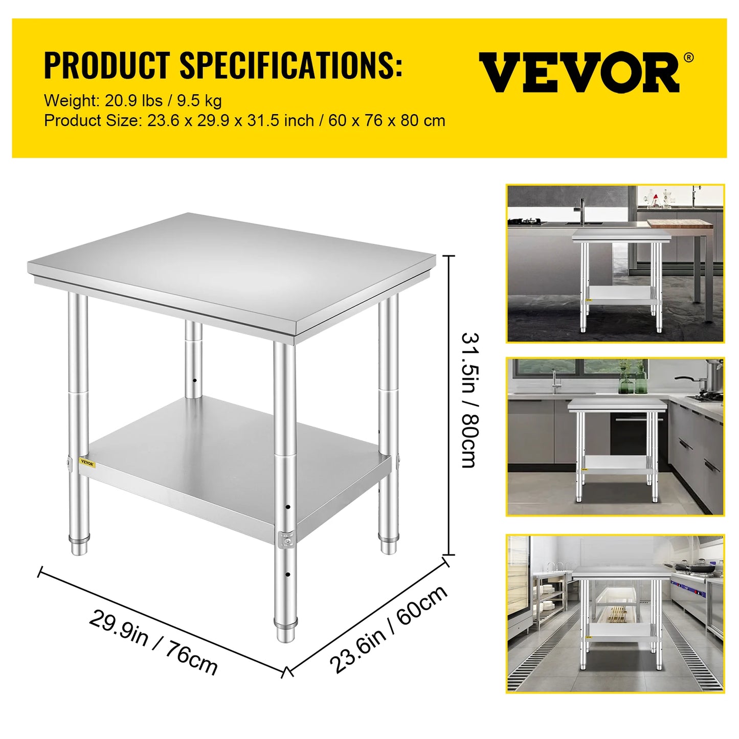 Stainless Steel Kitchen Work Bench With Undershelf For Commercial Use