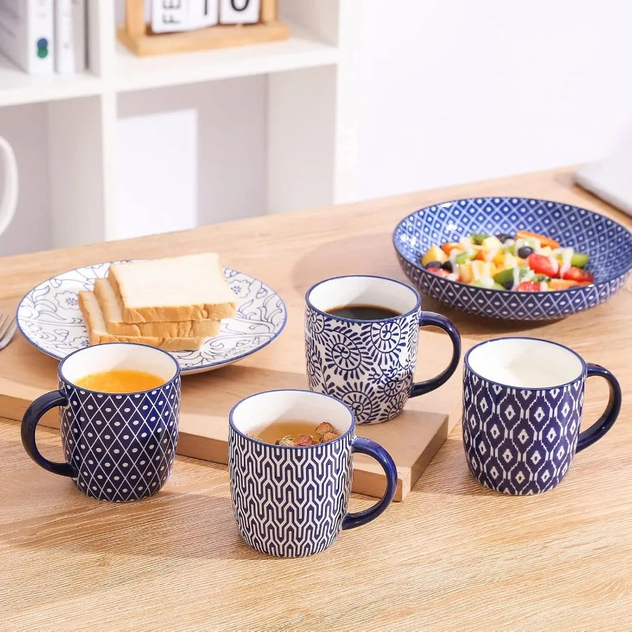 Set Of 6 Ceramic Coffee Mugs With Handle Vintage Design