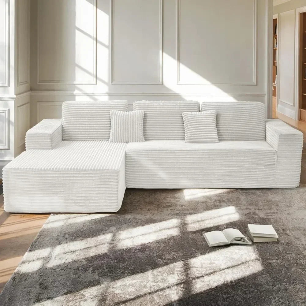 L-Shape Corduroy Sofa With Chaise Modular Cloud Sectional