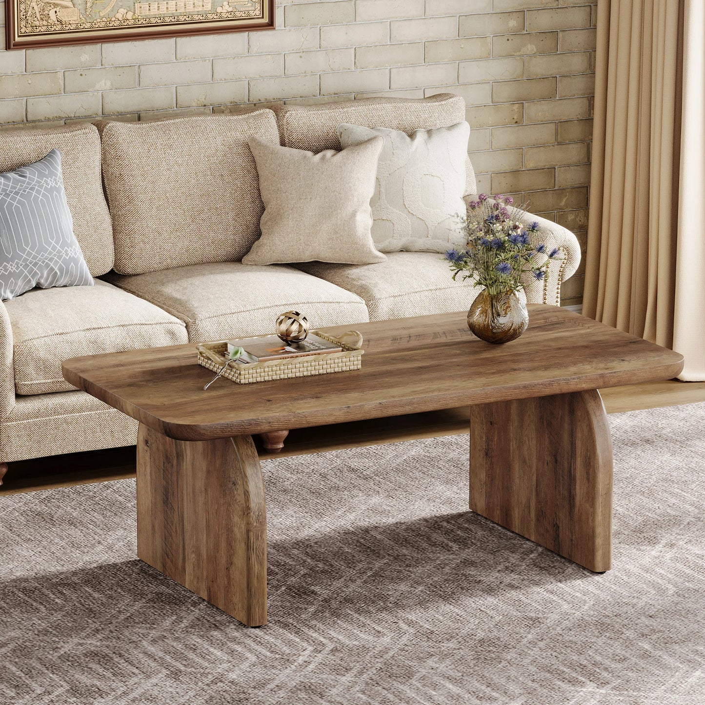 Tribesigns Farmhouse Rectangular Coffee Table With Sturdy Base