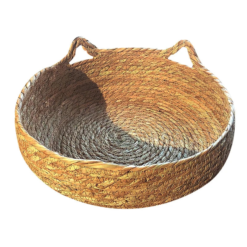 NONECN Cozy Winter Rattan Cat Nest Semi Enclosed Bed