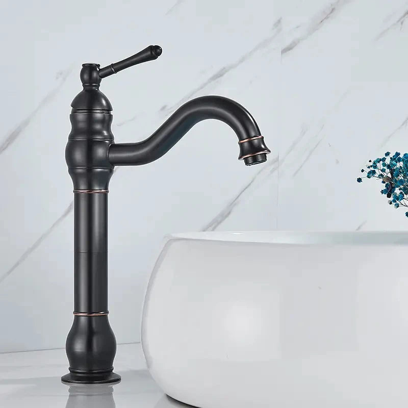 MYQualife Brass Deck Mounted Bathroom Basin Faucet Hot And Cold Mixer Tap