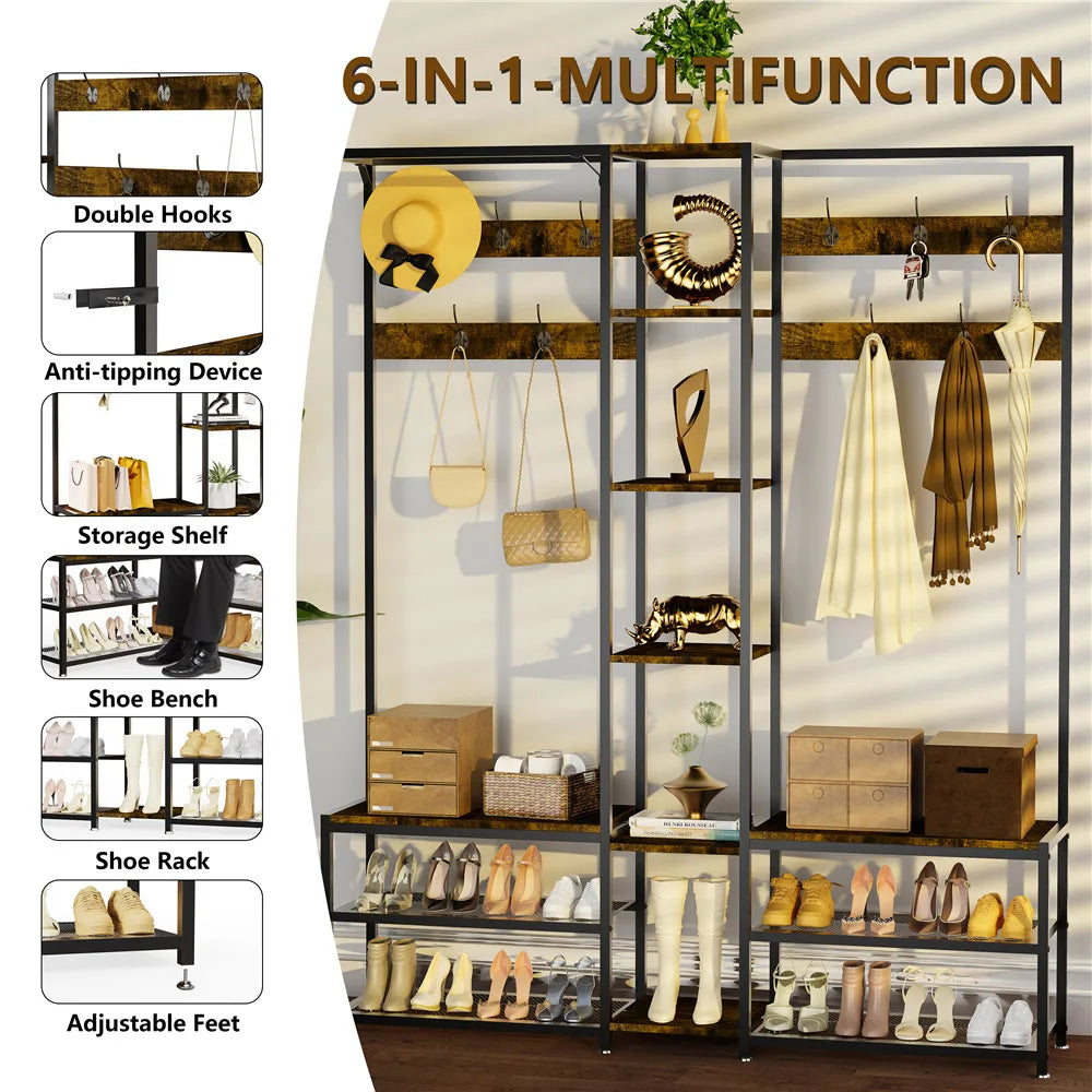 BINGOPAW Architectural-GradeIndustrial-Strength L-Shaped Corner Coat Rack With Freestanding Shelving
