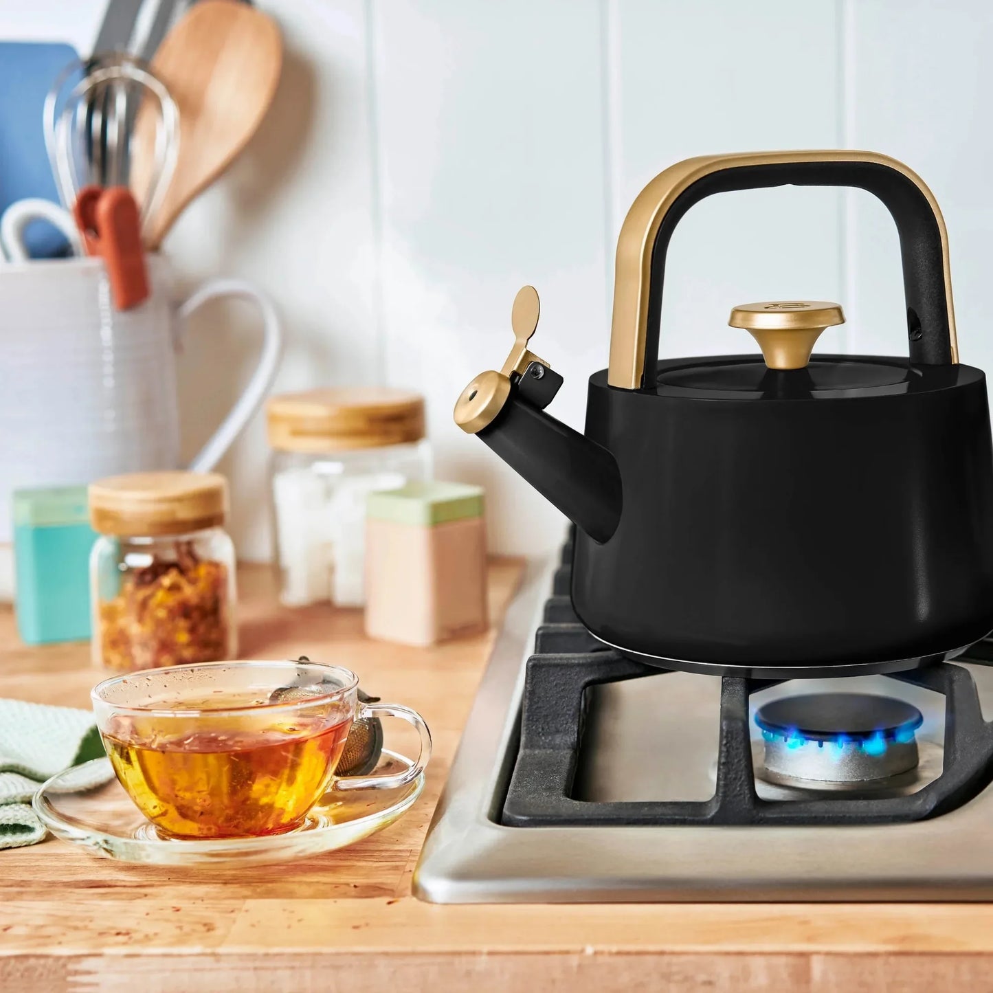 Ceramic Tea Kettle Whistling Nonstick Easy Pour for Induction Stoves