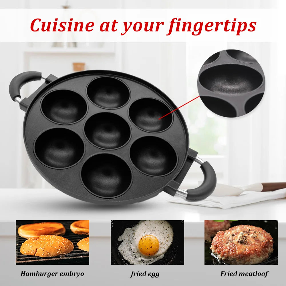 Cast Iron 7 Hole Omelette Pan Nonstick Cake Mold Cookware