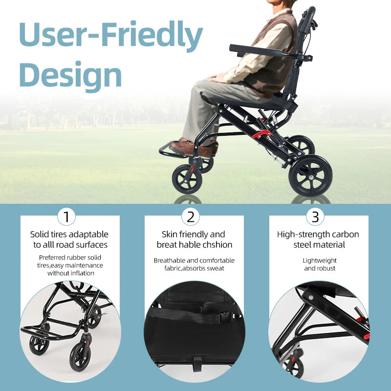 CvitalelPersd Micro Folding Wheelchair for Elderly Travelers
