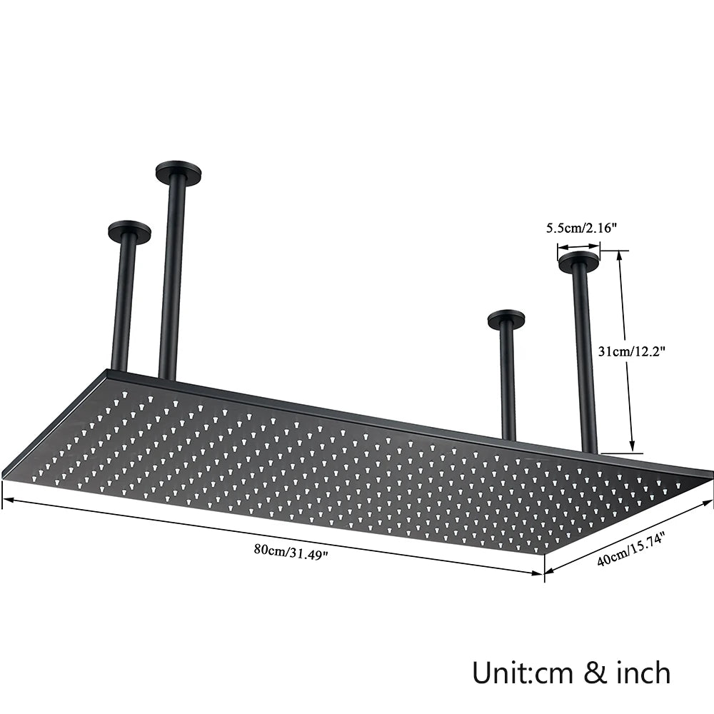 Rozin LED Shower Head Ceiling Mounted Rainfall With Arm