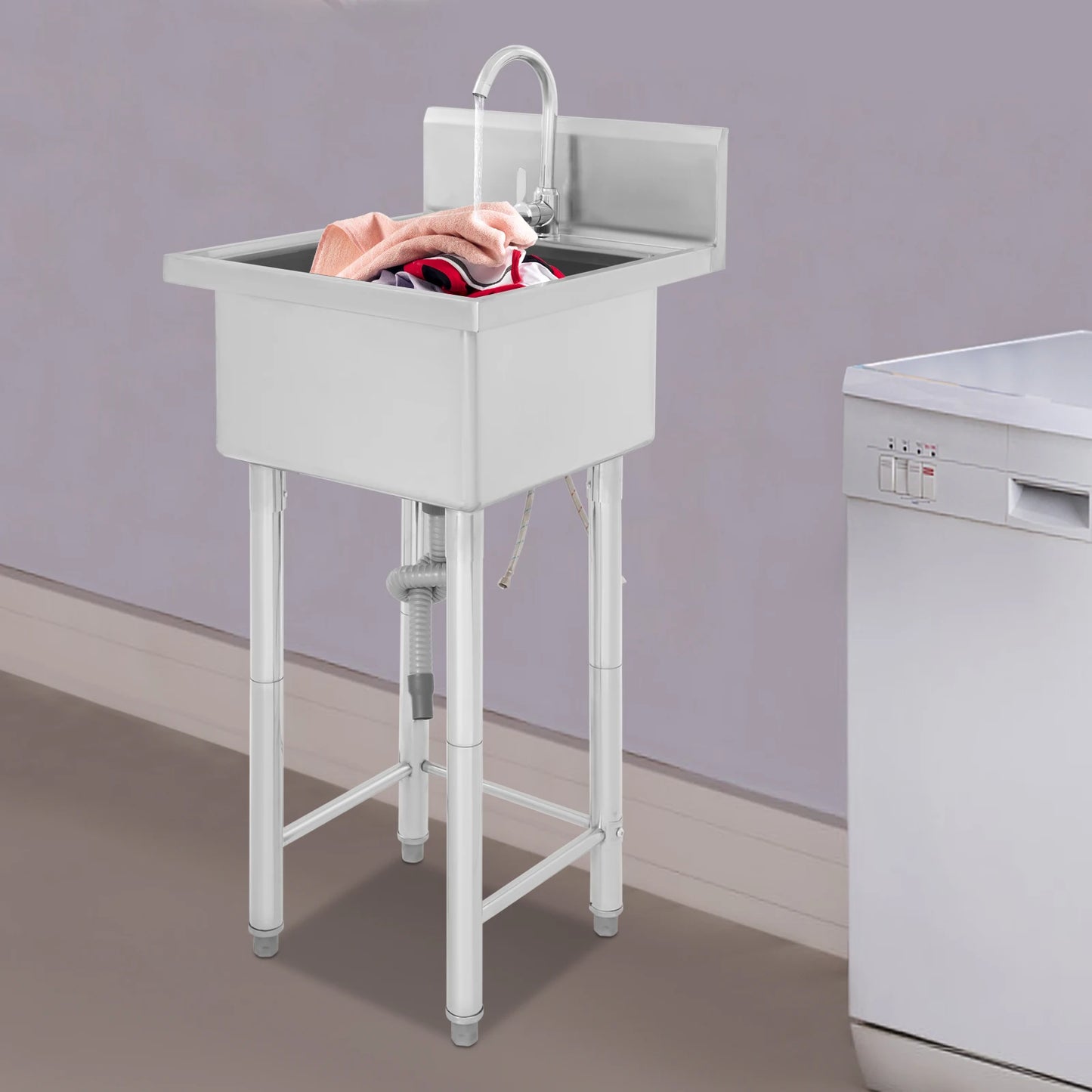 Freestanding Single Bowl Utility Sink With Faucet For Commercial Kitchens