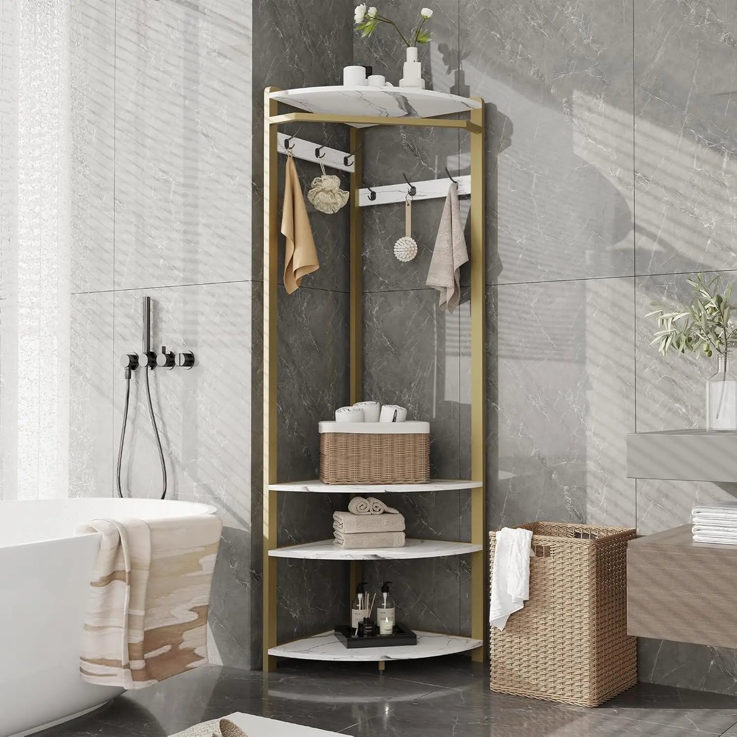 HiMISS Corner Coat Rack Freestanding Hall Tree With Six Hooks