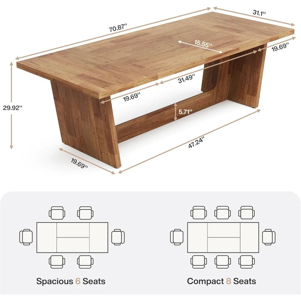 Wooden Farmhouse Dining Table With Sturdy Base