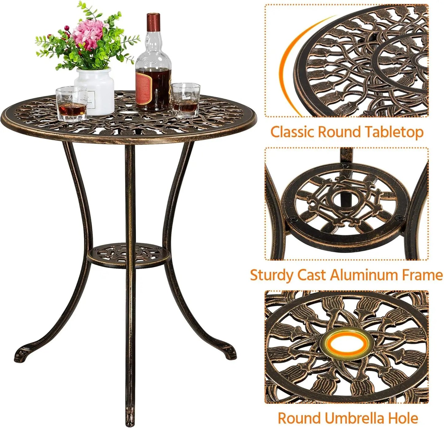3 Piece Patio Bistro Set Outdoor Rust Resistant Cast Aluminum