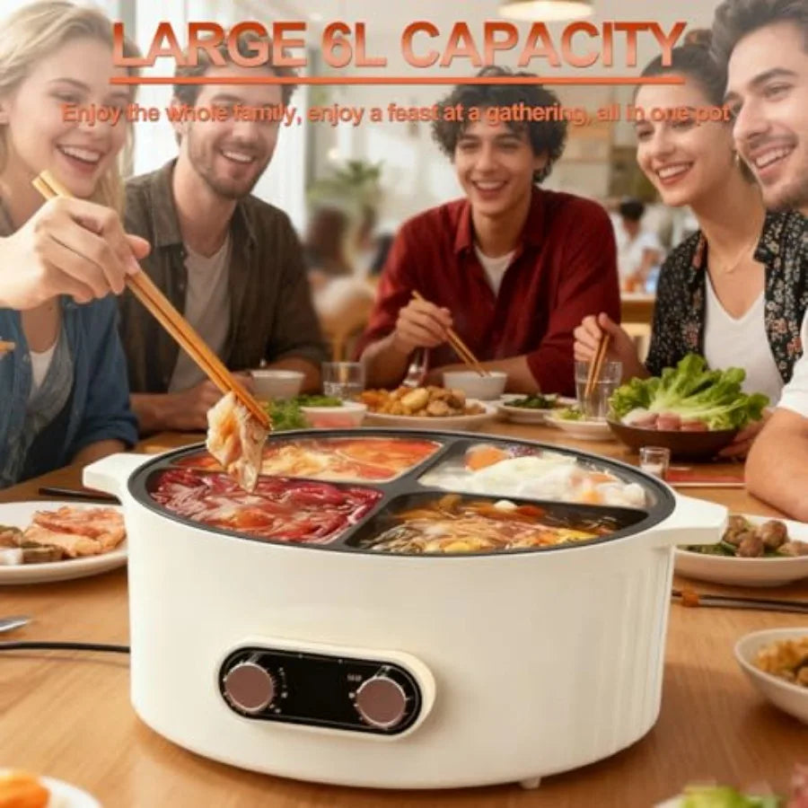 SHXI Four Grid Multifunctional Electric Stew Pot Six Liter Caldron