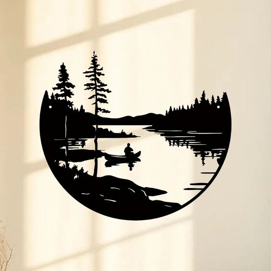 CIFBUY Round Metal Wall Art Bohemian Lake Mountain Silhouette Outdoor