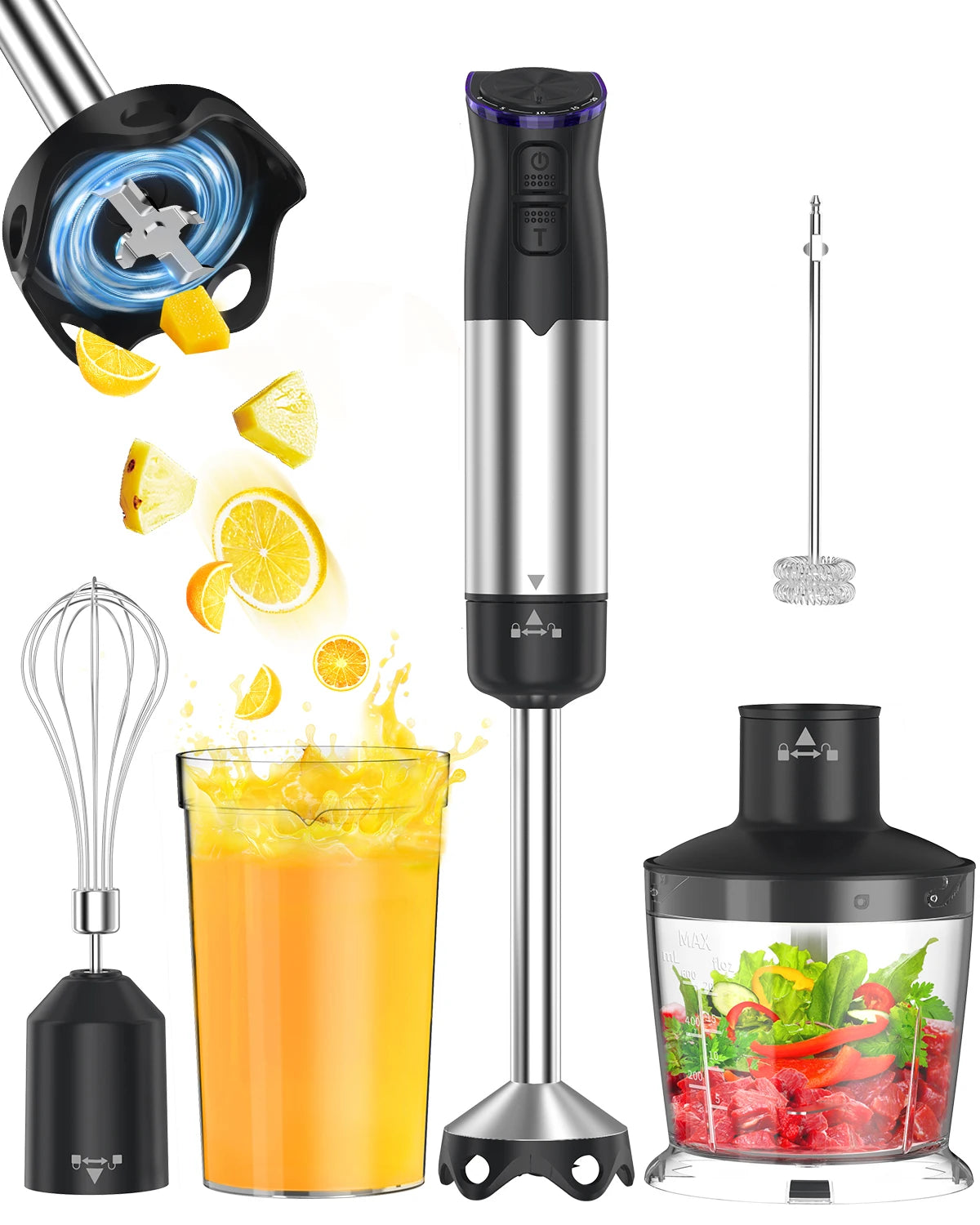 ZHIYU 1000W Electric Immersion Handheld Blender 5 In 1 For Soups