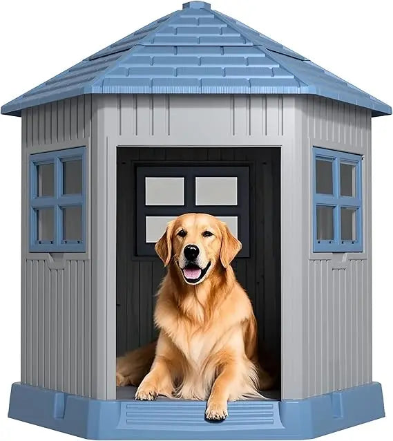 AllSeasonWeatherproof Outdoor Dog House Shelter With Reinforced Window Raised Floor