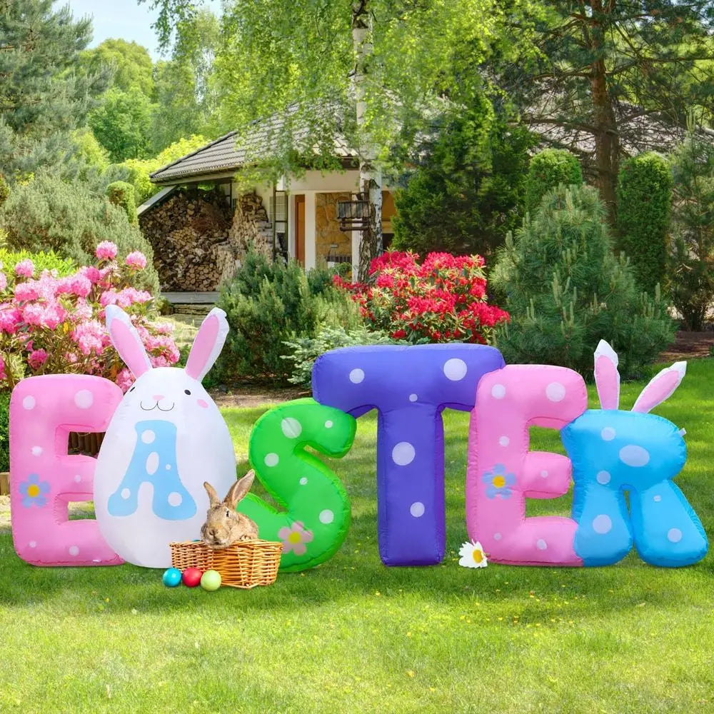 OLOEY Easter Iatable Banner With LED Lights Outdoor Yard Decorations