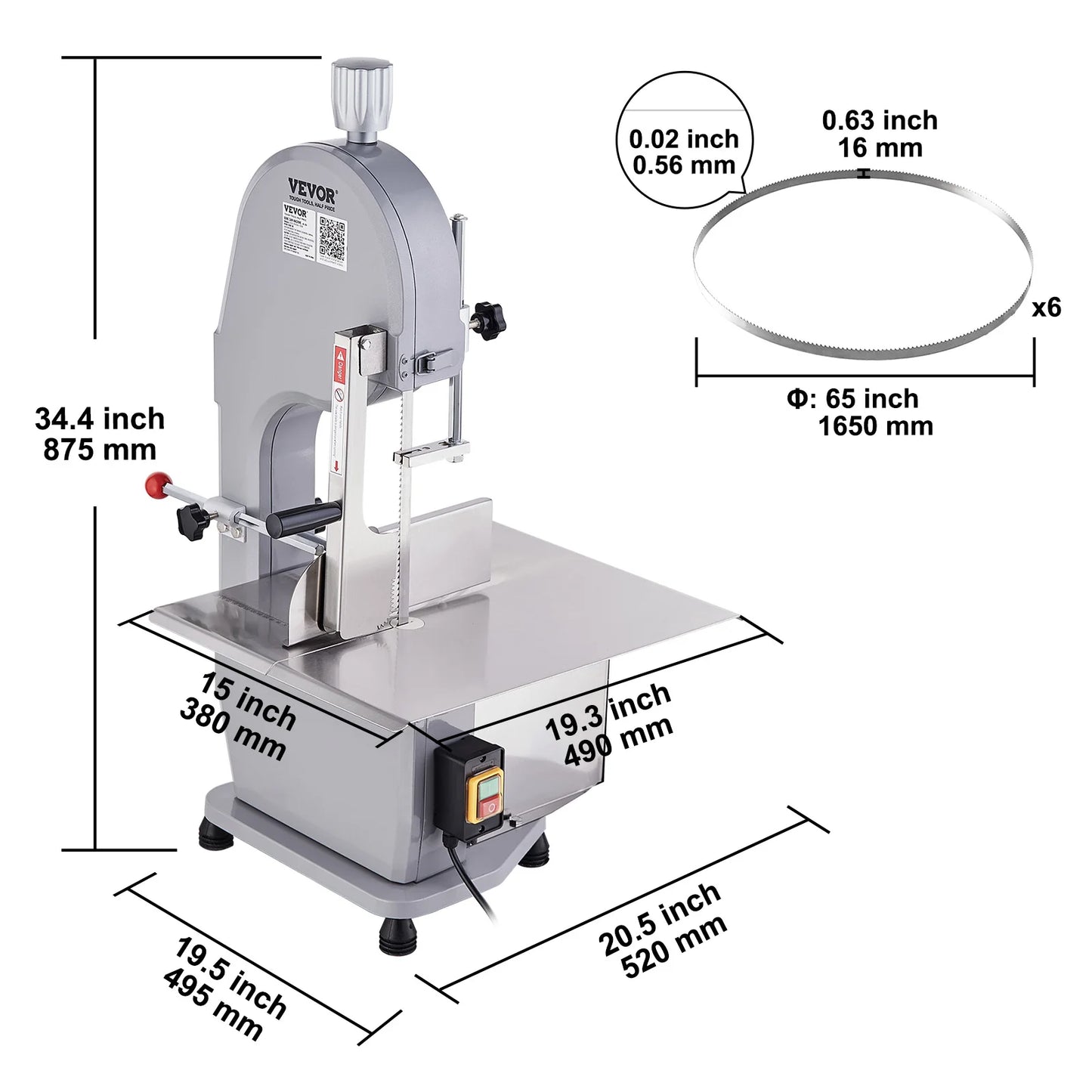VEVOR Commercial Electric Meat Bone Saw Machine 1500W