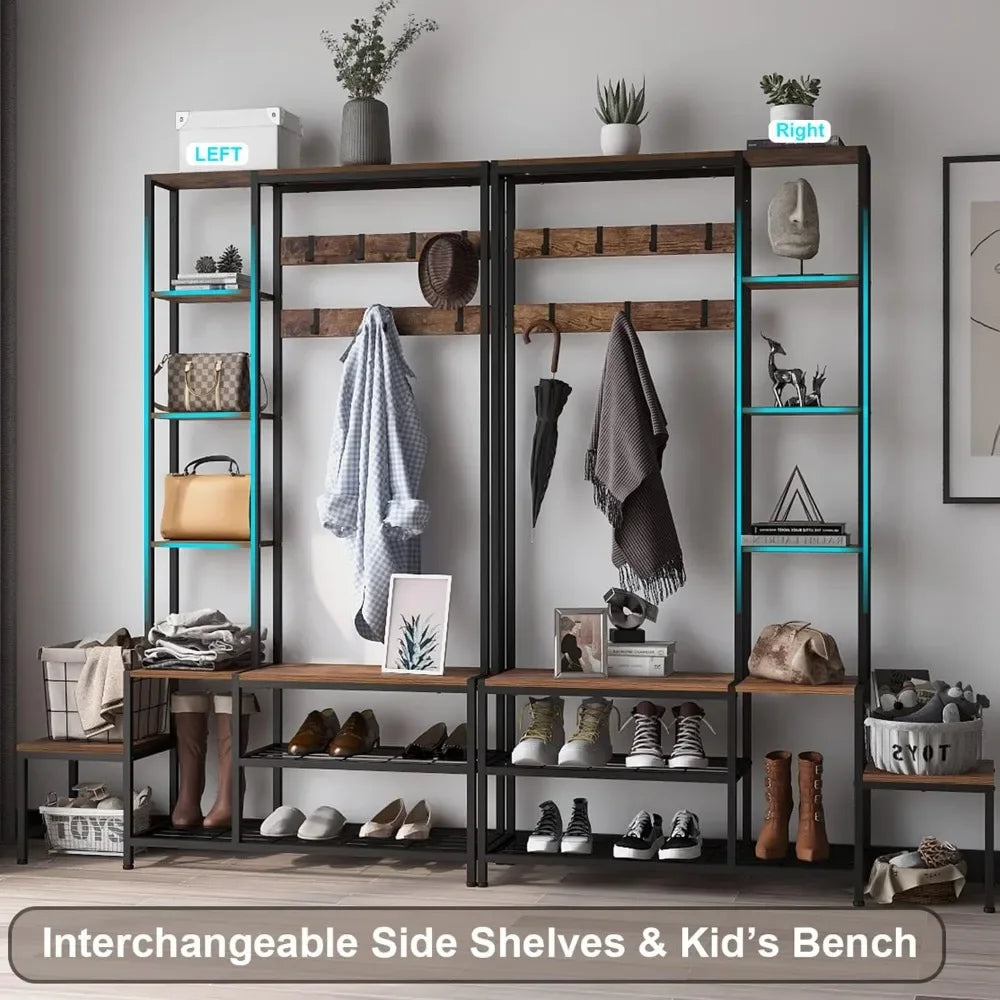 Shoe Storage Bench Coat Rack With 7 Hooks And Shelves