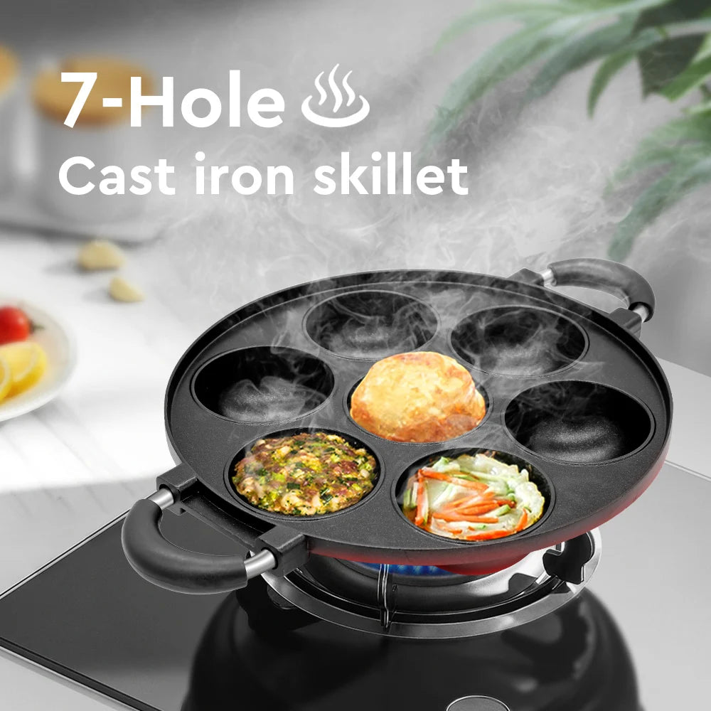 Cast Iron 7 Hole Omelette Pan Nonstick Cake Mold Cookware