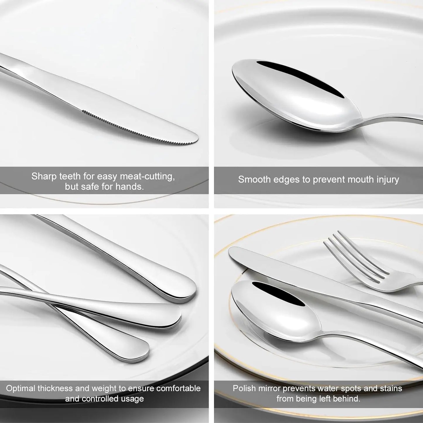 Stainless Steel Flatware Set For 12, Mirror Polished Cutlery