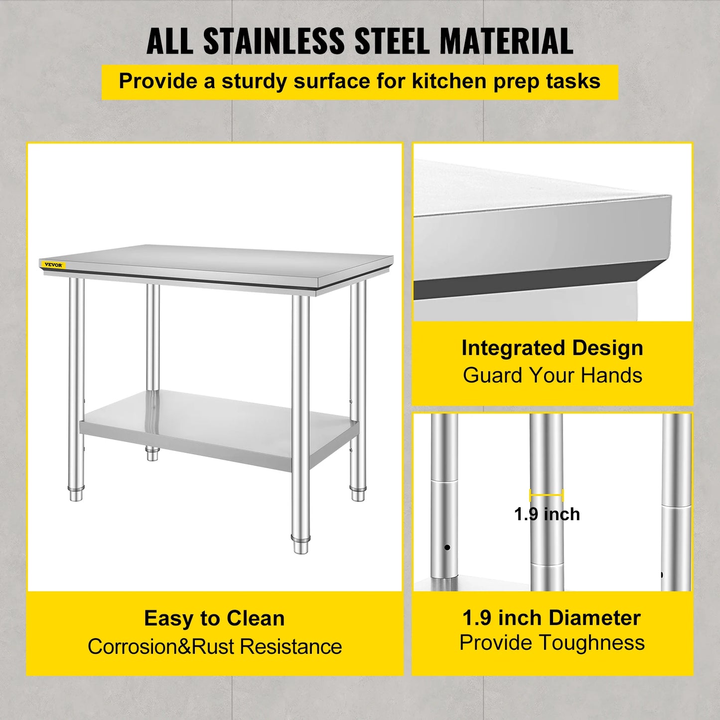 Stainless Steel Kitchen Work Bench With Undershelf For Commercial Use