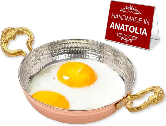 XMSJ Copper Egg Pan Hammered Skillet With Double Handles