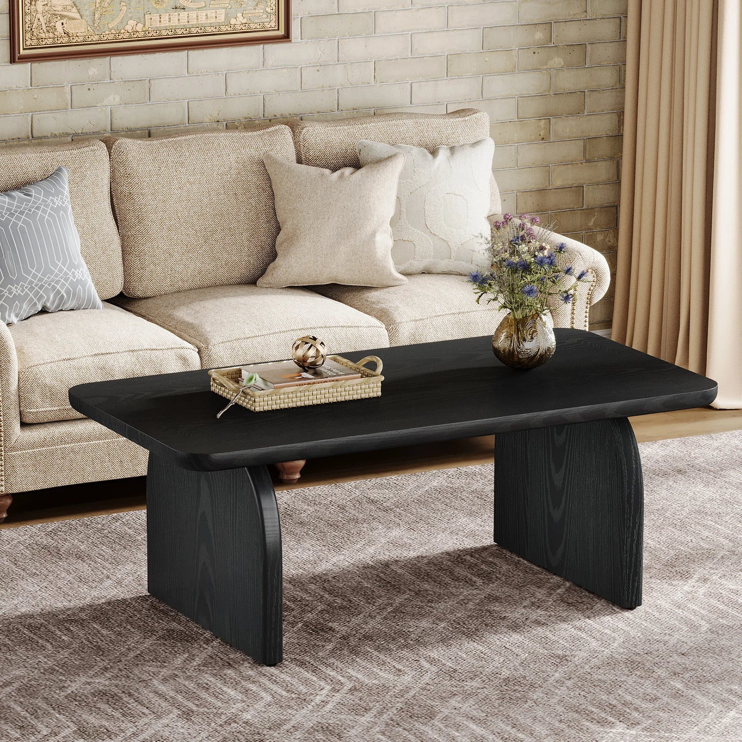 Tribesigns Farmhouse Rectangular Coffee Table With Sturdy Base