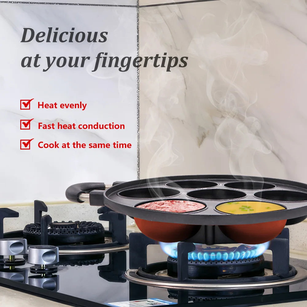 Cast Iron 7 Hole Omelette Pan Nonstick Cake Mold Cookware
