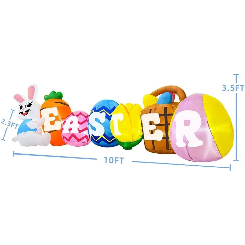 OLOEY Easter Inflatable Bunny Banner With Lights Outdoor Decor