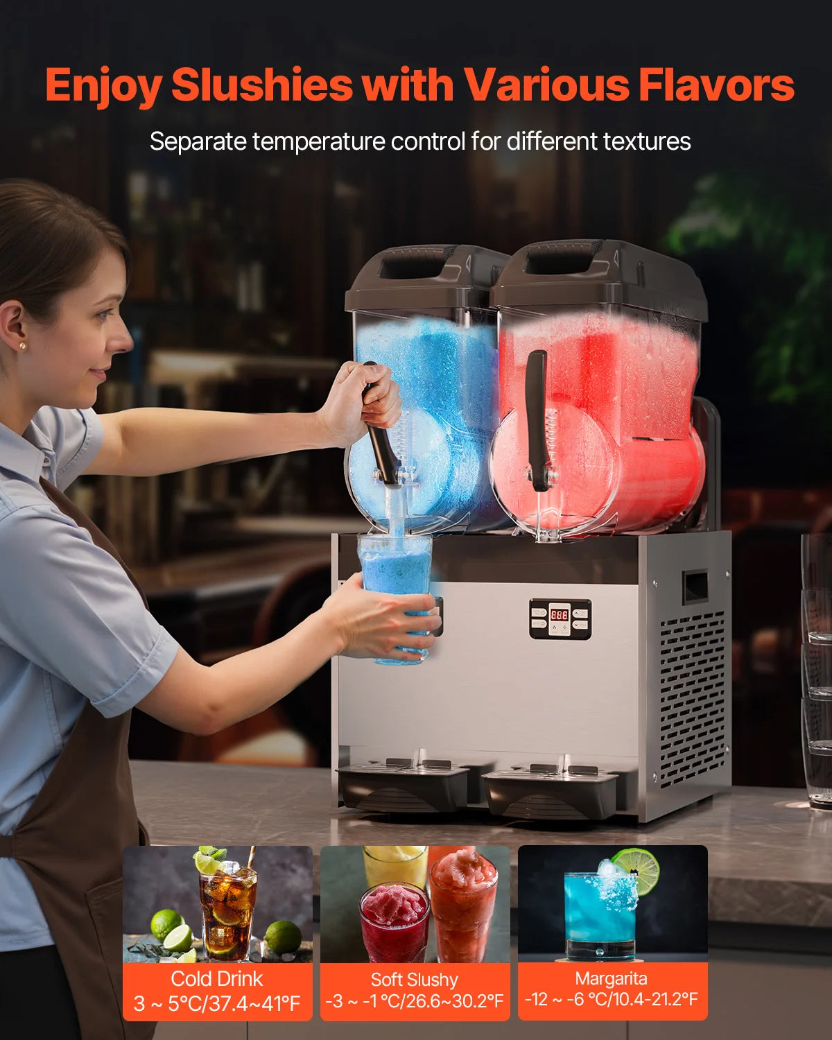 VEVOR Slushy Machine Dual Tanks Commercial Margarita Smoothie Maker