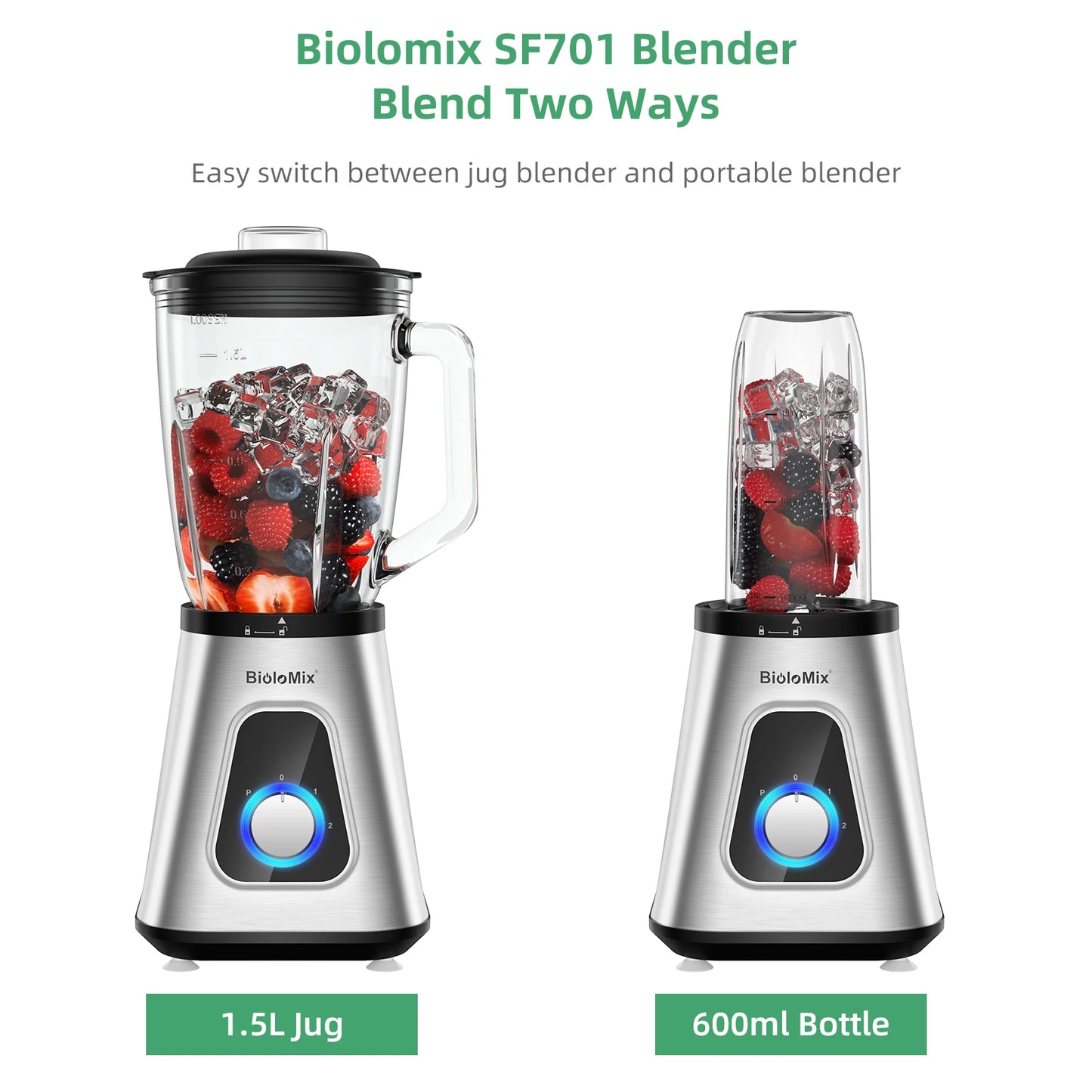 Biolomix 1300W Smoothie Maker Personal Blender For Frozen Fruit Drinks