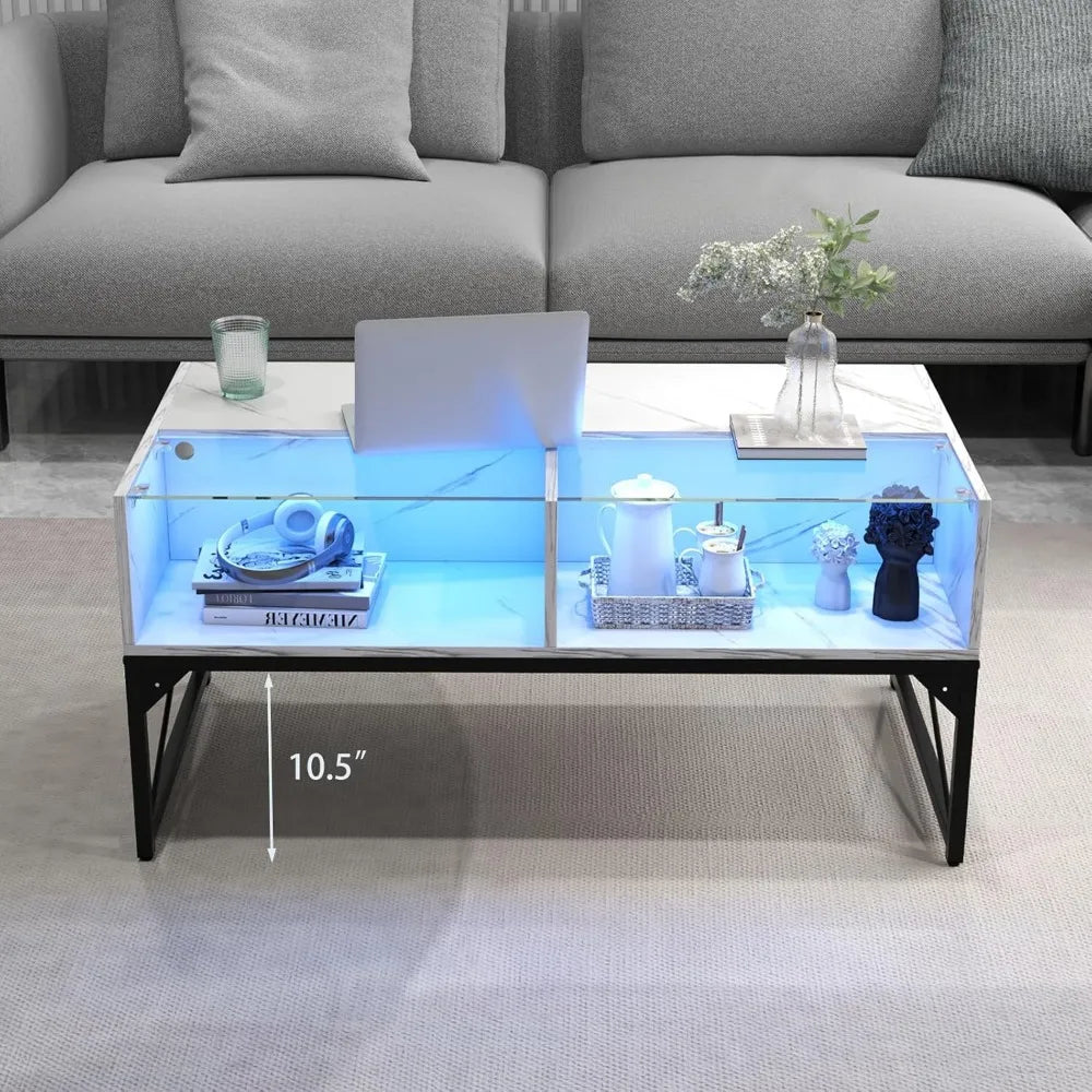 LED Coffee Table With Glass Top And 4 Storage Cubes