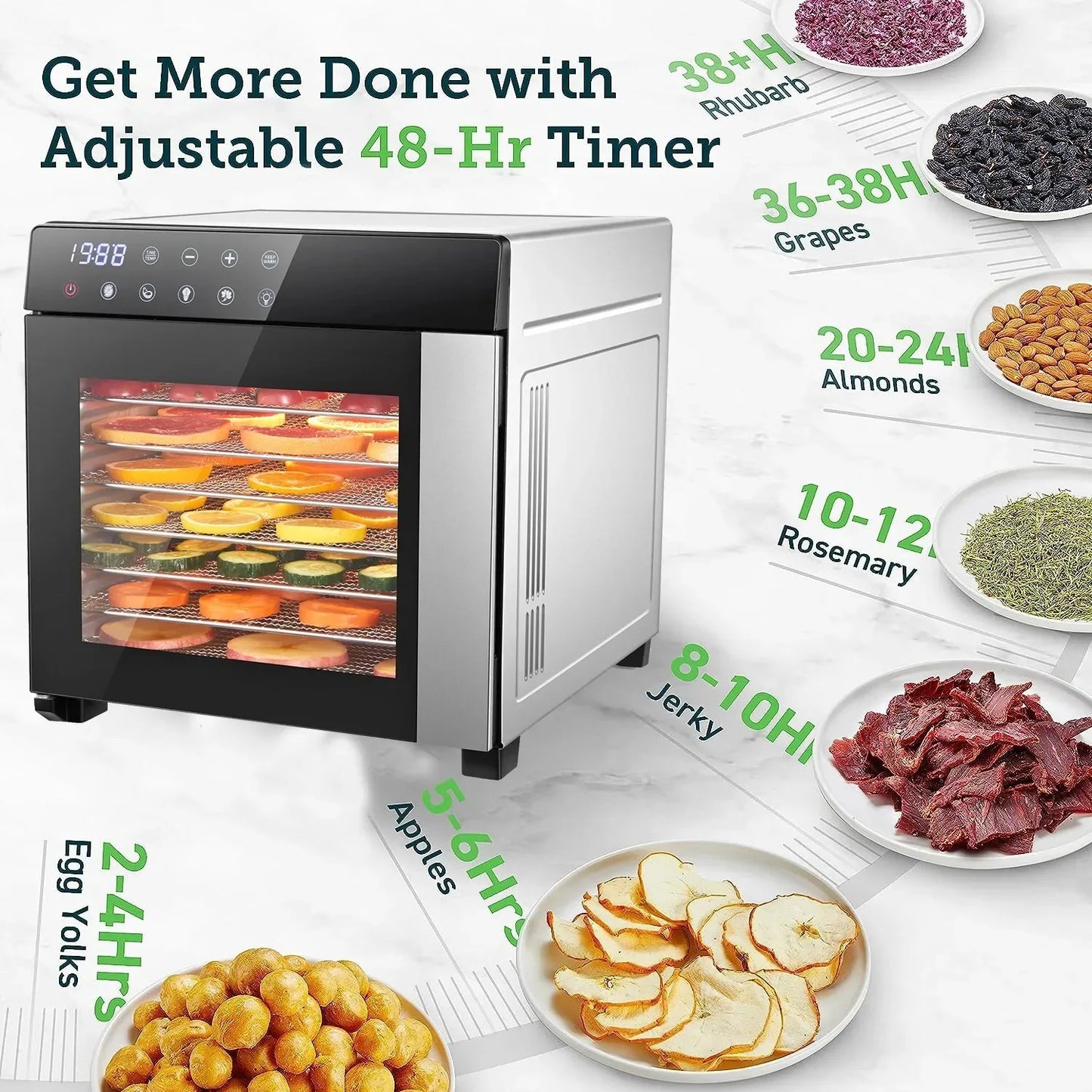 SNDOAS 8-Tray Stainless Steel Food Dehydrator 600W With Digital Timer