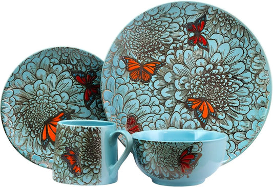 Butterfly Garden Sixteen Piece Stoneware Dinnerware Set ElegantTimeless Durable EverydayUse