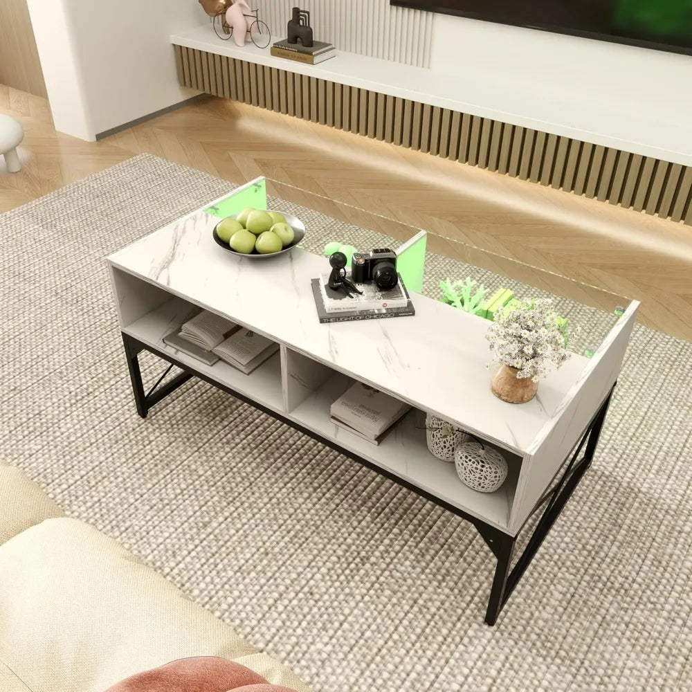 LED Coffee Table With Glass Top And 4 Storage Cubes