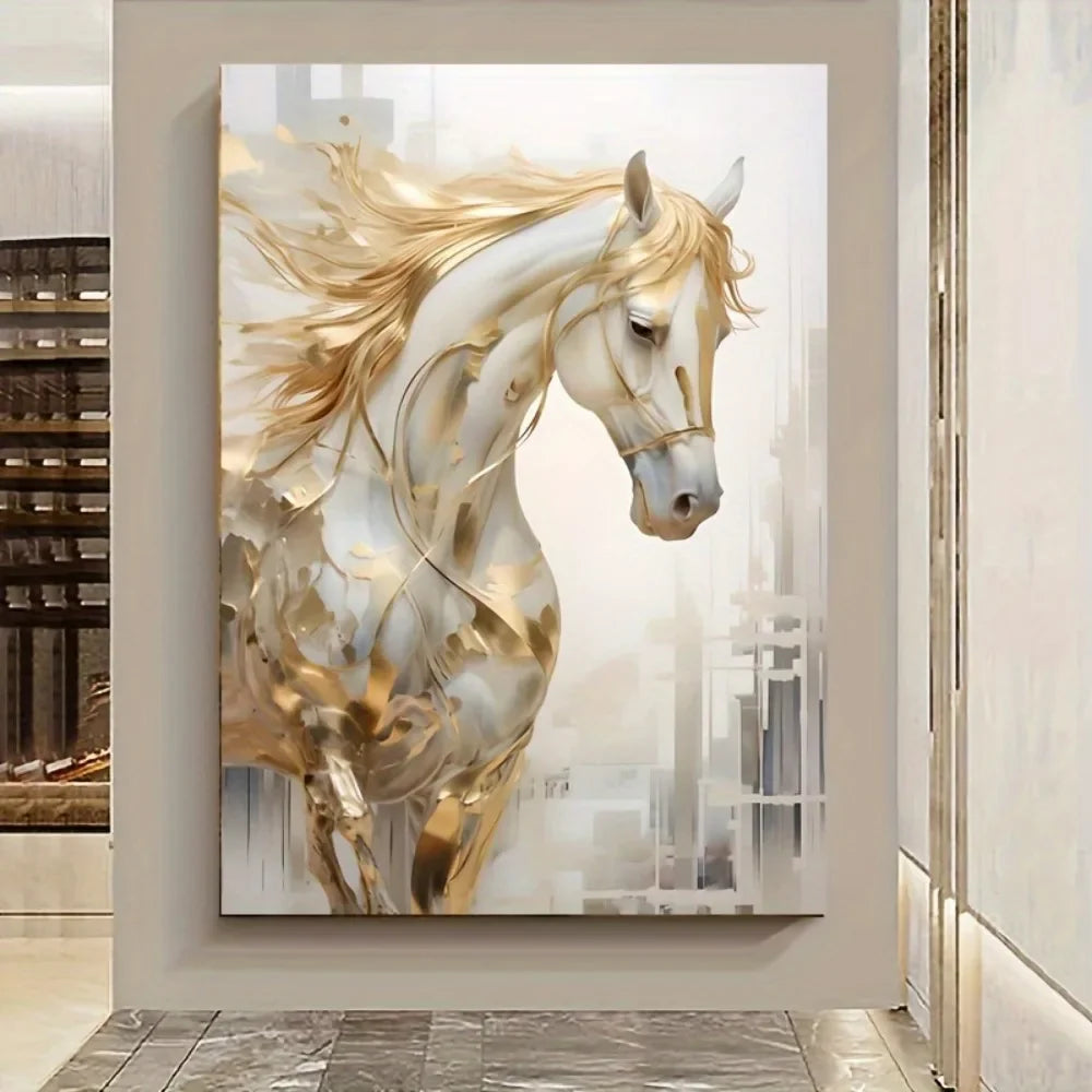 Frameless Modern Retro Golden Horse Wall Art Painting for Living Room Home Decor