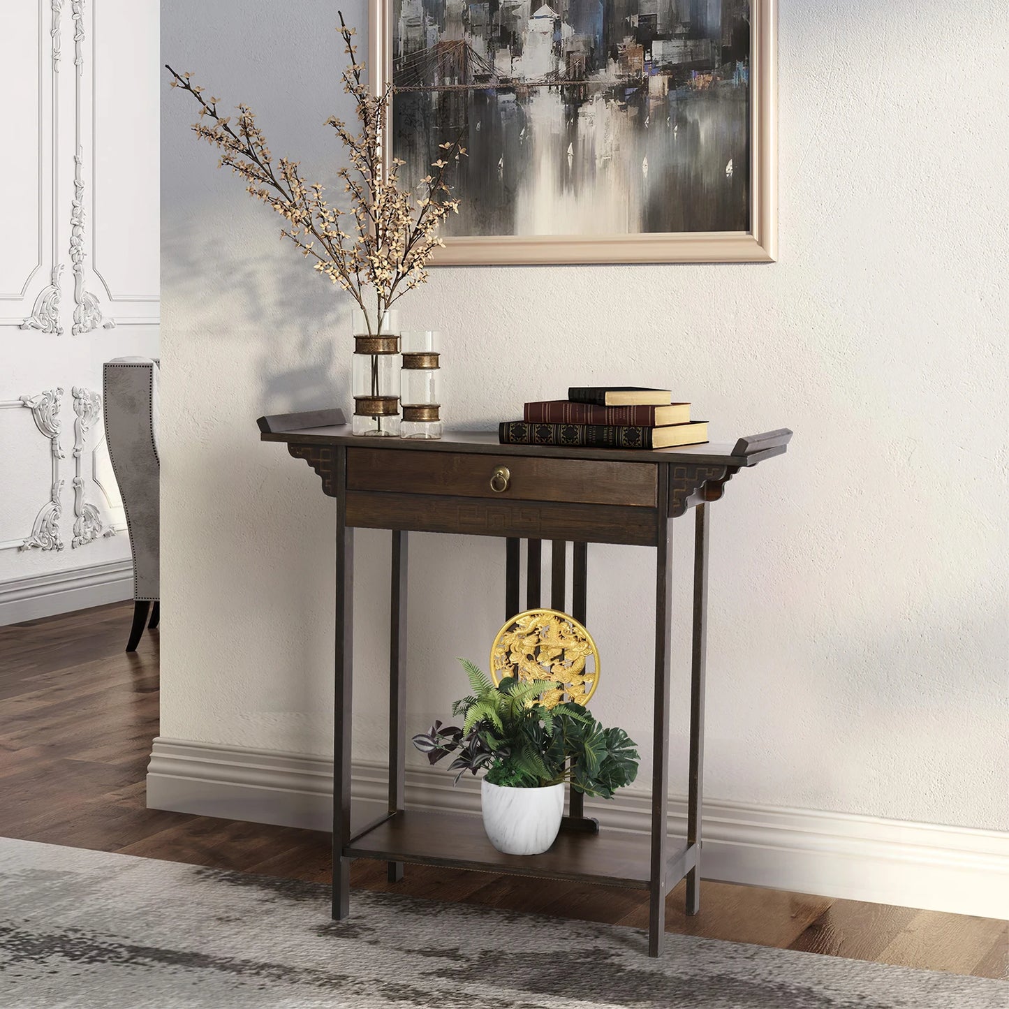 Rustic Console Table for Entryway with Drawer and Shelf China