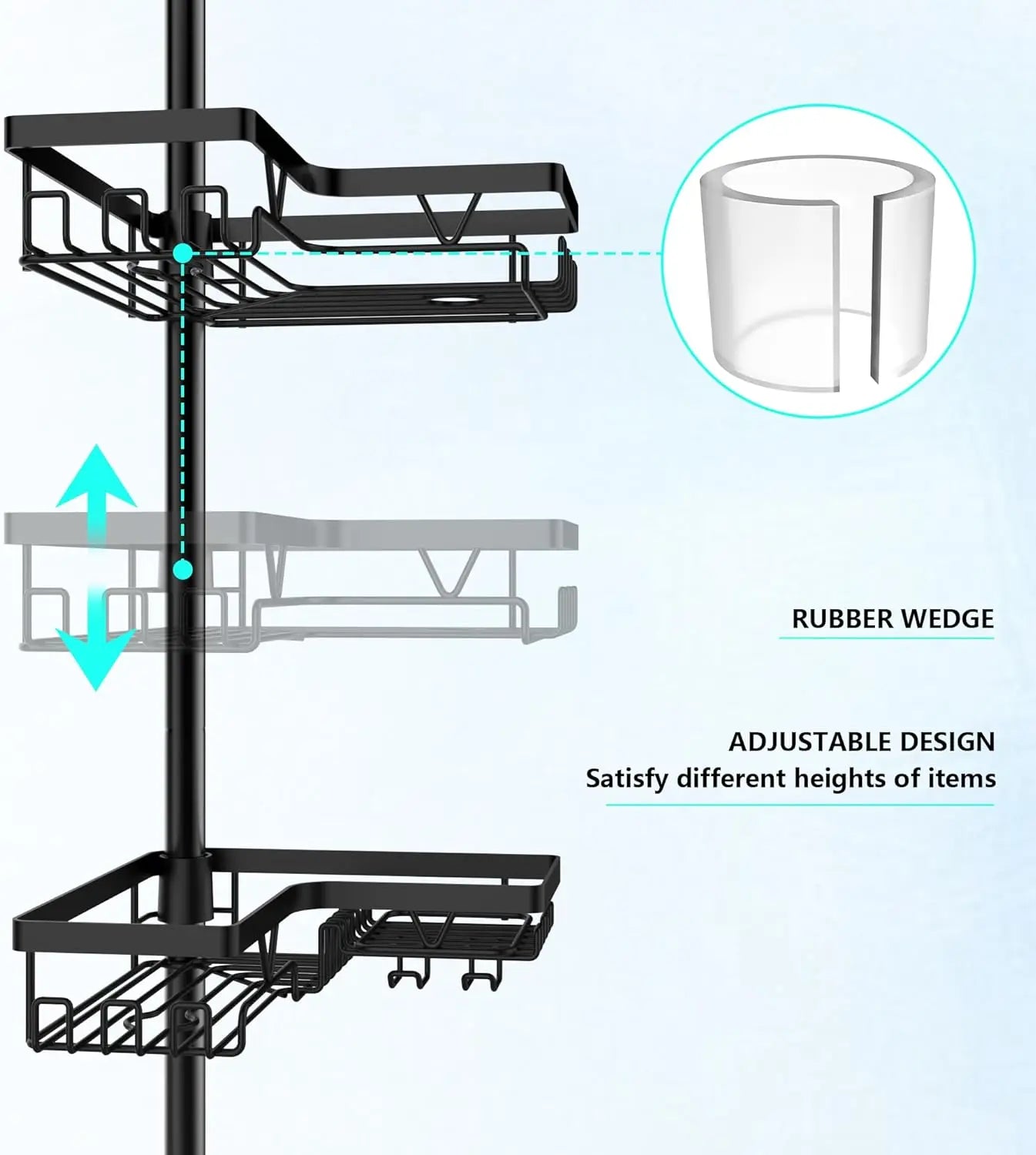 Stainless Steel Adjustable Shower Caddy Tension Pole for Bathroom Organization