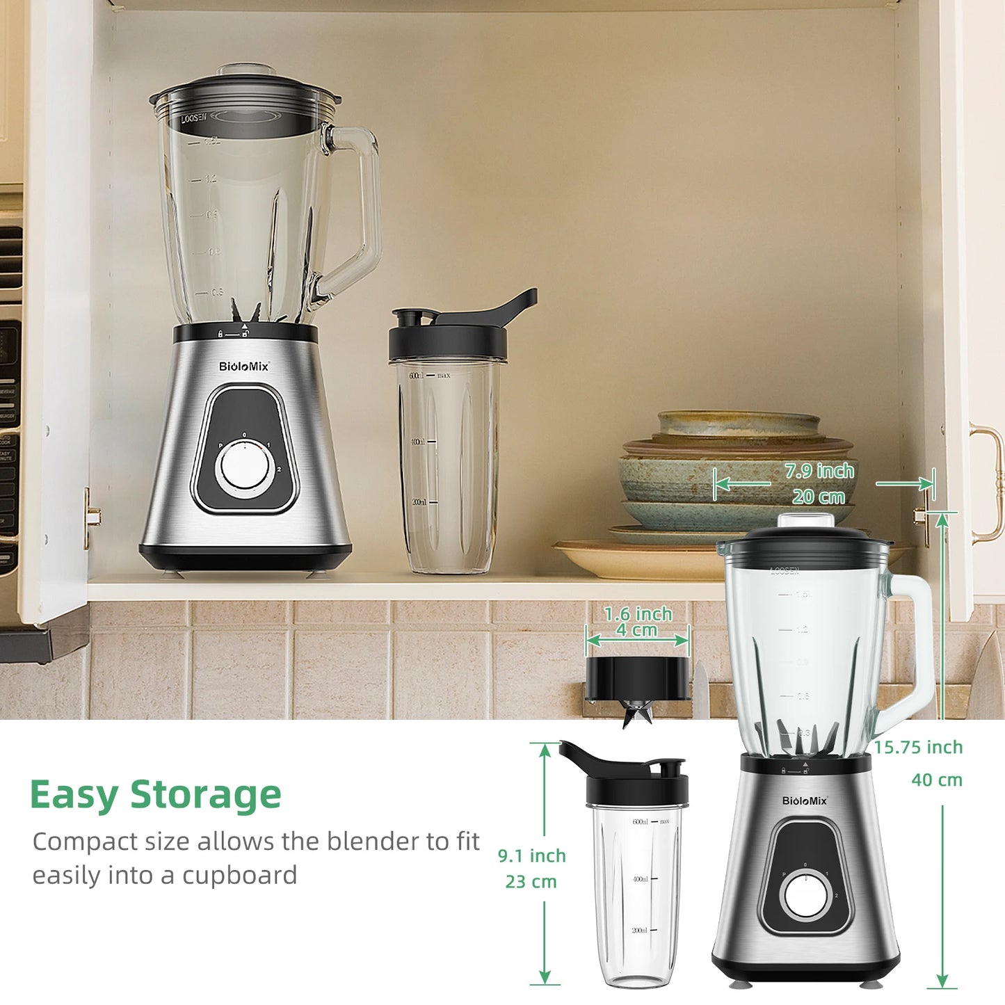 Biolomix 1300W Smoothie Maker Personal Blender For Frozen Fruit Drinks