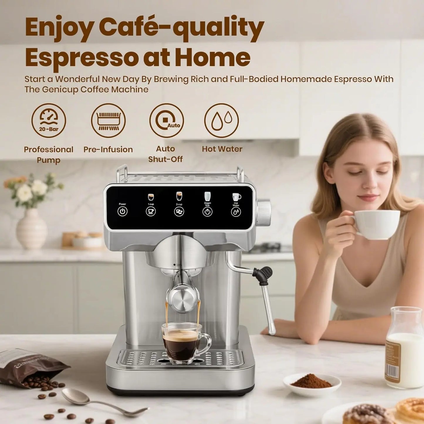 Iosn Espresso Machines With Touchscreen 20 Bar Professional Espresso Maker