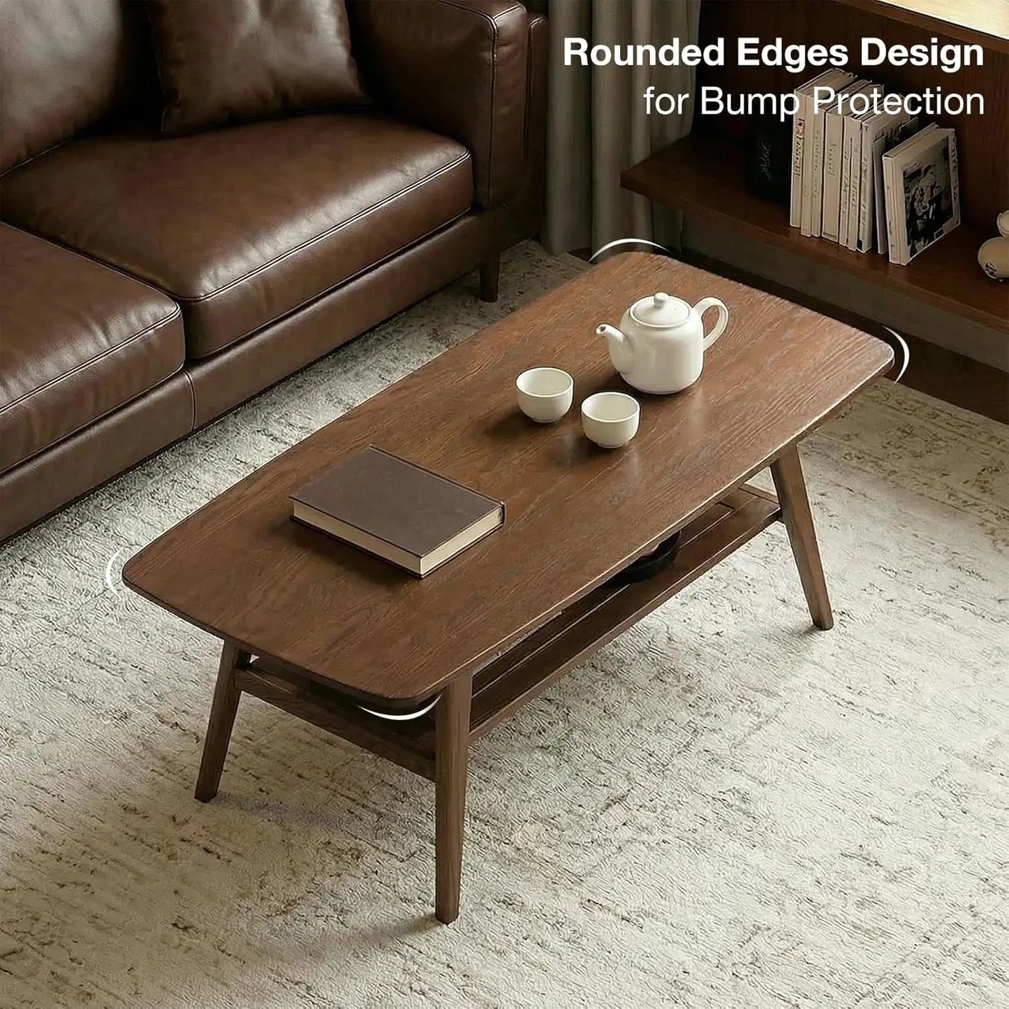 Mid Century Modern Solid Wood Coffee Table With Tier Storage