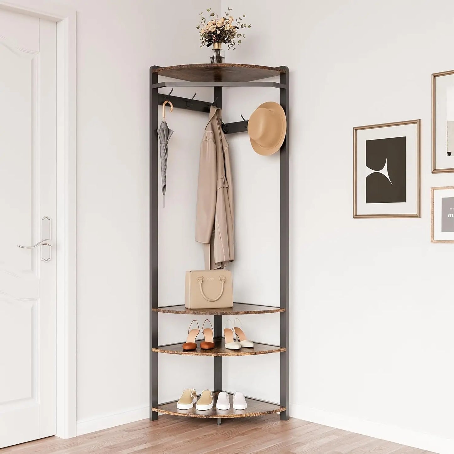 HiMISS Corner Coat Rack Freestanding Hall Tree With Six Hooks