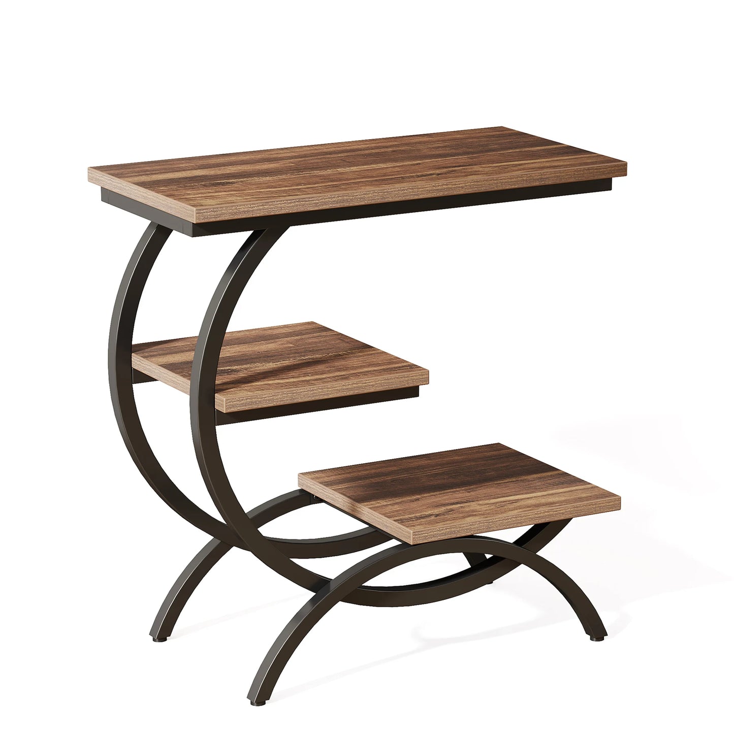 Tribesigns C Shaped End Table 3 Tier Industrial Sofa Side Table With Storage Shelves