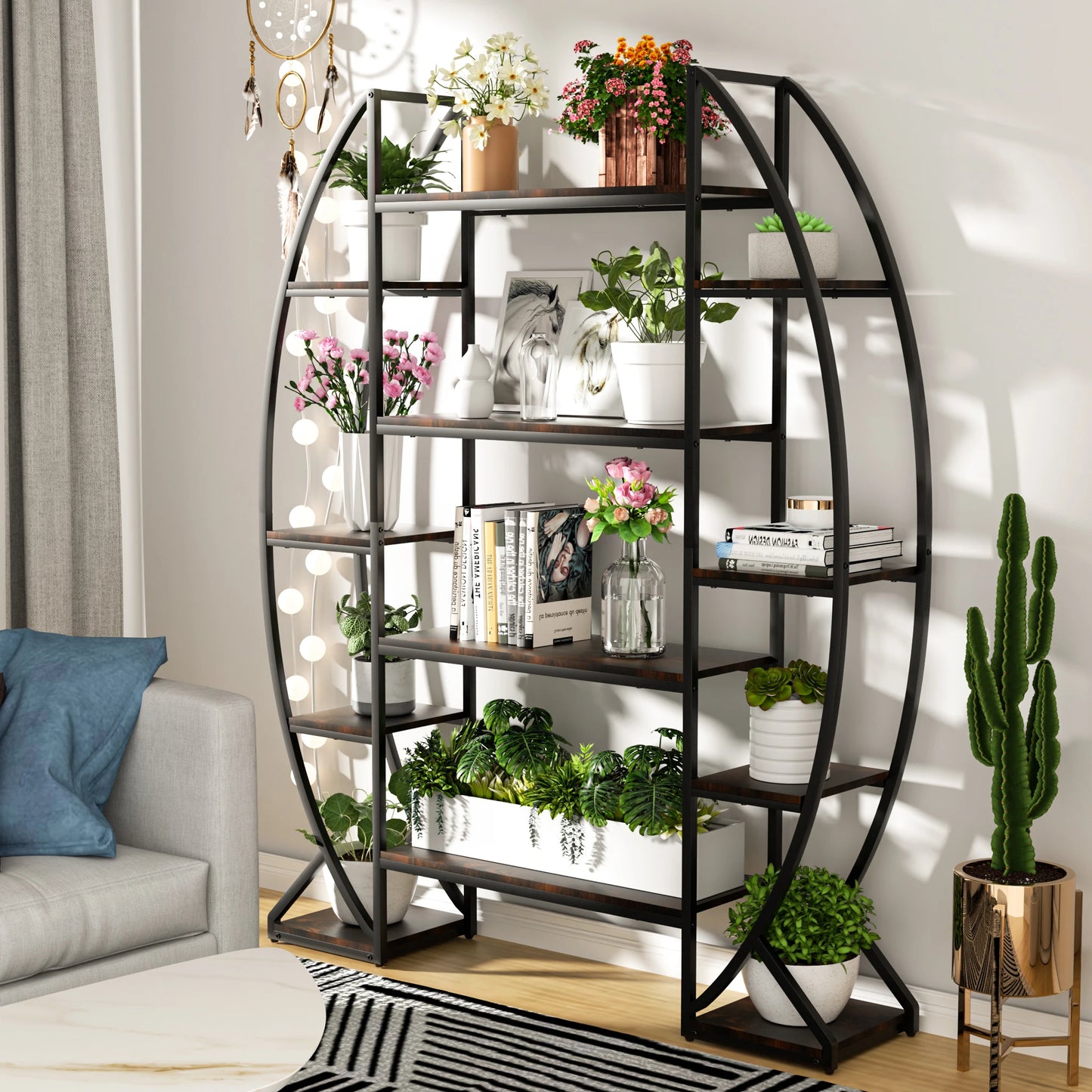 Half Moon Iron Plant Stand Multilayer Shelf Industrial Rack