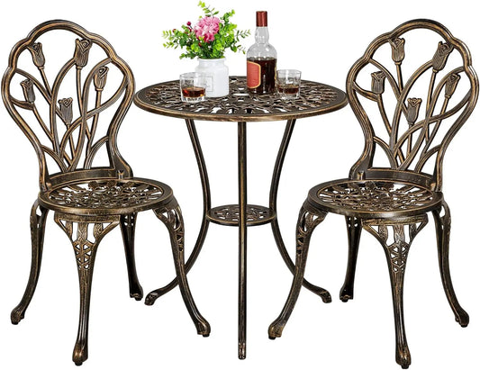 3 Piece Patio Bistro Set Outdoor Rust Resistant Cast Aluminum