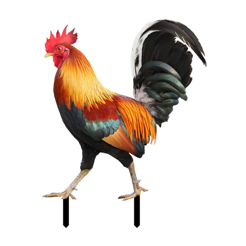 2 Pack Chicken Fence Sculptures Garden Decor Rooster Statues