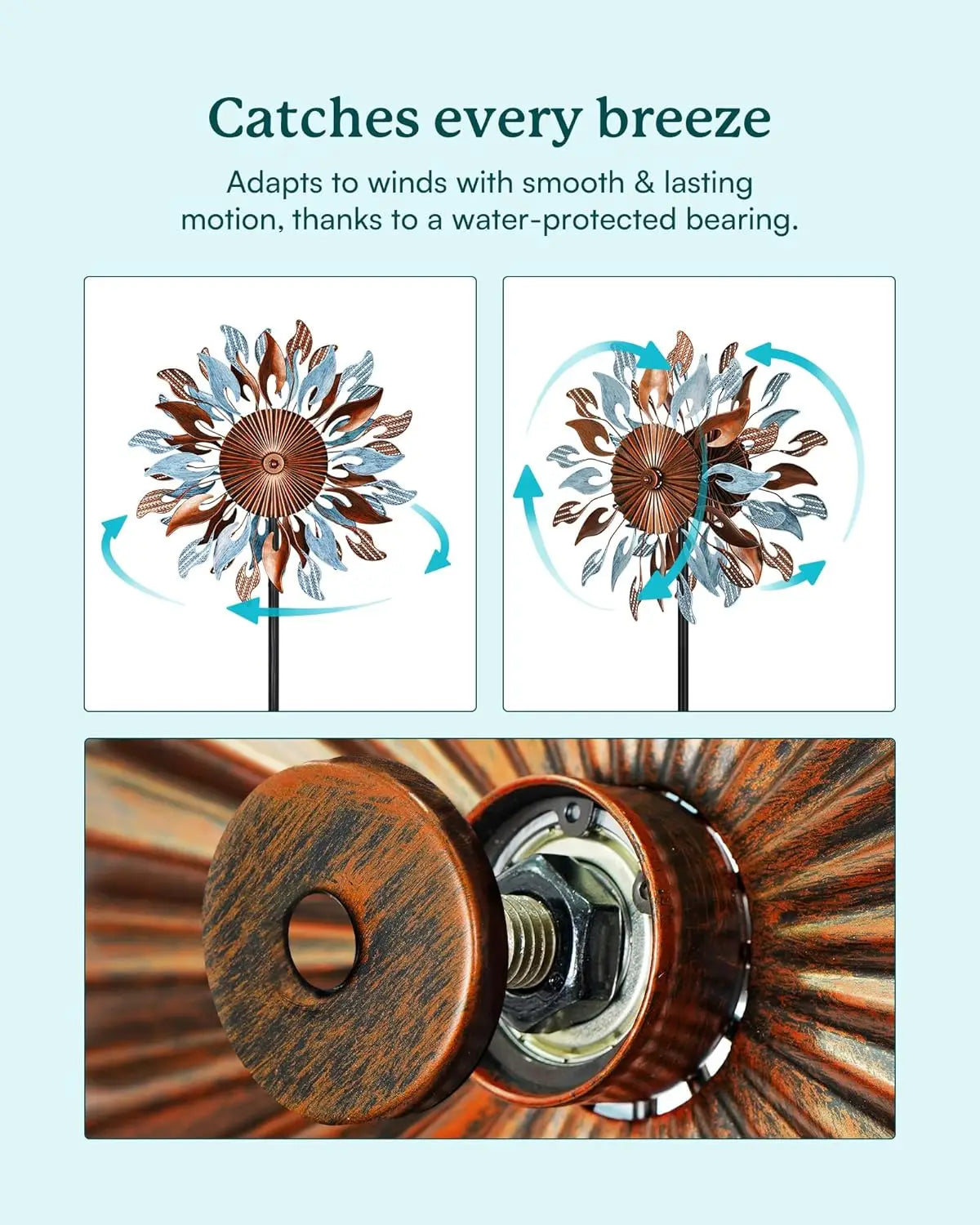 Kinetic Metal Wind Spinner For Garden Decor With Adjustable Height